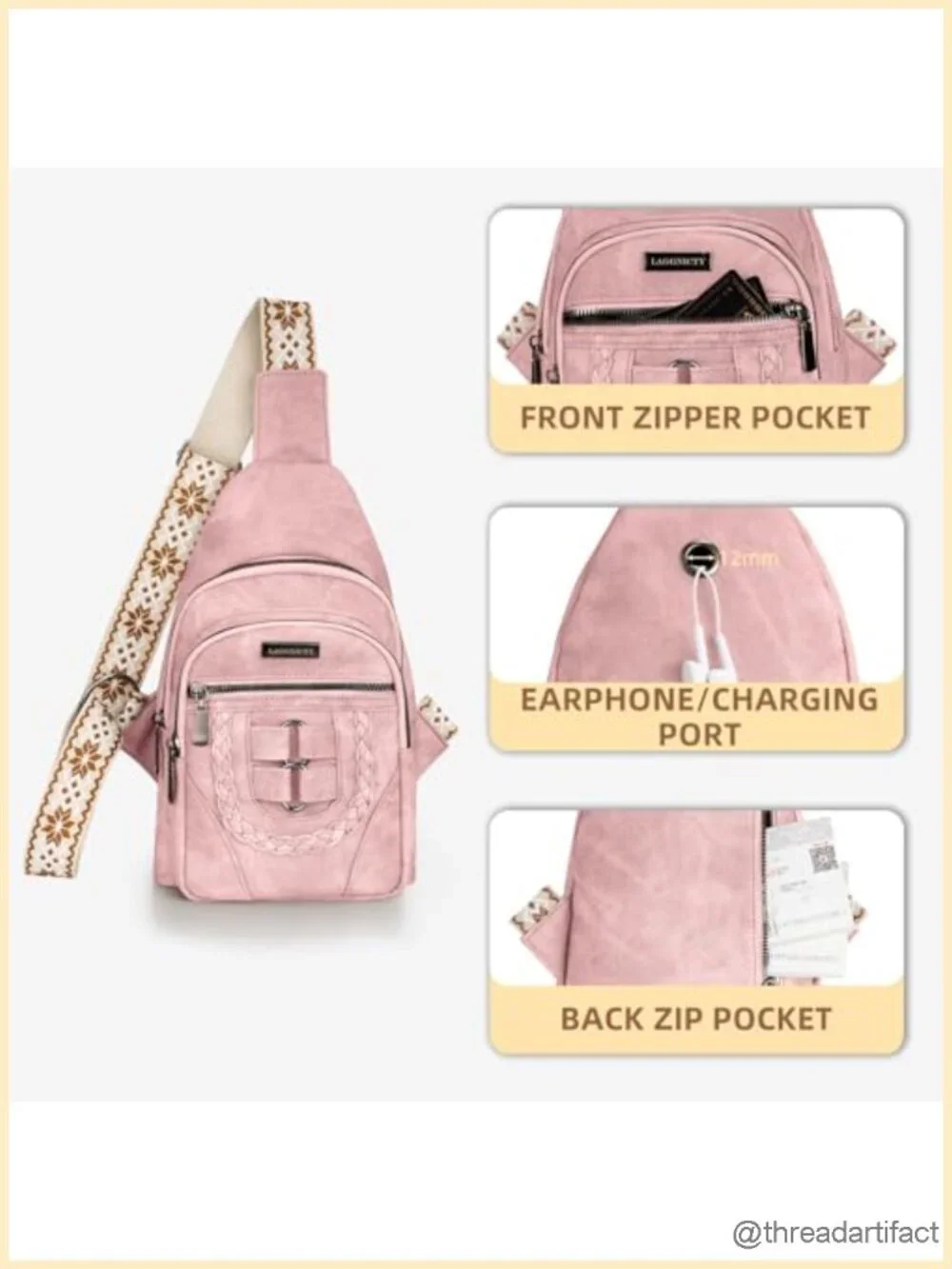 PU Leather Sling Crossbody Bag Bohemian Multi-Pockets Travel Fanny Pack